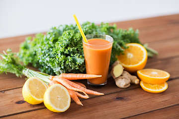 Image showing glass of carrot juice, fruits and vegetables