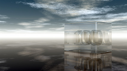 Image showing number one hundred in glass cube under cloudy sky - 3d rendering