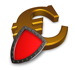 Image showing euro symbol and metal shield - 3d illustration