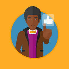 Image showing Man pressing like button vector illustration.