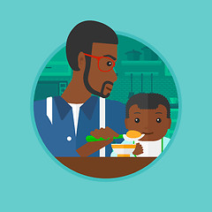 Image showing Father feeding baby vector illustration.