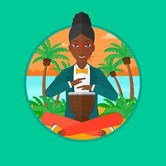 Image showing Woman playing ethnic drum vector illustration.