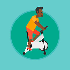 Image showing Man riding stationary bicycle vector illustration.