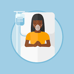 Image showing Patient lying in hospital bed with oxygen mask.