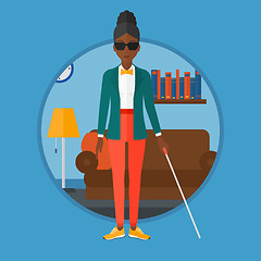 Image showing Blind woman with stick vector illustration.