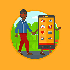 Image showing Man walking with smartphone vector illustration.