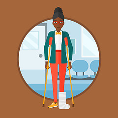 Image showing Woman with broken leg and crutches.