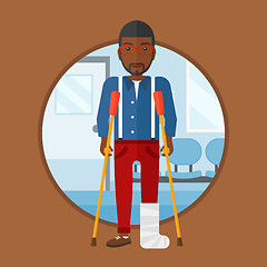 Image showing Man with broken leg and crutches.