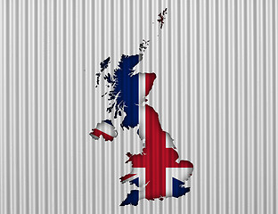 Image showing Map and flag of Great Britain on corrugated iron,