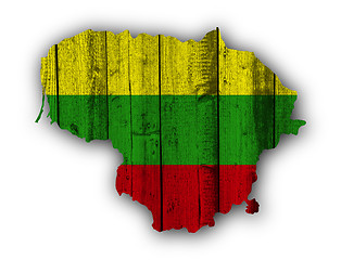 Image showing Map and flag of Lithuania on weathered wood