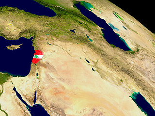 Image showing Lebanon with flag on Earth