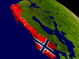 Image showing Norway with flag on Earth