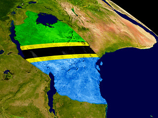 Image showing Tanzania with flag on Earth