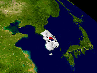 Image showing South Korea with flag on Earth