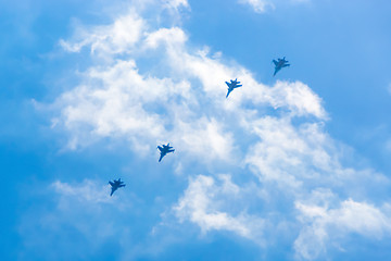 Image showing Military aircrafts in the clouds