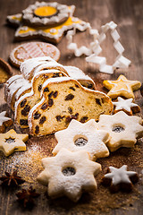 Image showing Christmas stollen with cookies