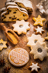 Image showing Christmas stollen with cookies