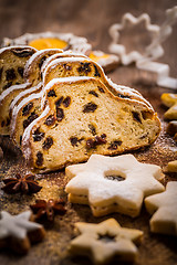 Image showing Christmas stollen with cookies