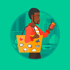 Image showing Man walking with smartphone vector illustration.