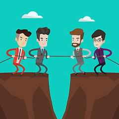 Image showing Two groups of business people pulling rope.