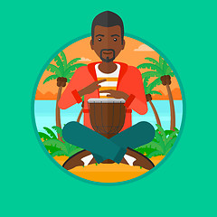 Image showing Man playing ethnic drum vector illustration.