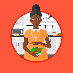 Image showing Pregnant woman with vegetables and fruits.