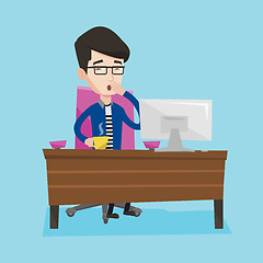 Image showing Tired employee working in office.