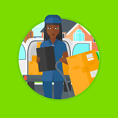 Image showing Delivery woman with cardboard boxes.