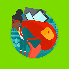 Image showing Woman with backpack full of electronic devices.