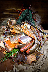 Image showing Still Life With Fish In Retro Style