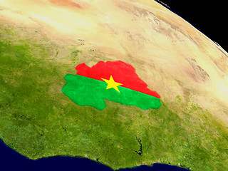 Image showing Burkina Faso with flag on Earth