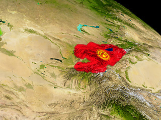 Image showing Kyrgyzstan with flag on Earth