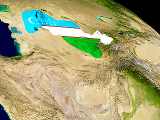 Image showing Uzbekistan with flag on Earth