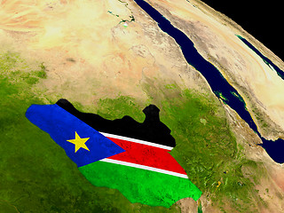 Image showing South Sudan with flag on Earth