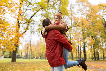 Image showing happy young couple meeting in autumn park