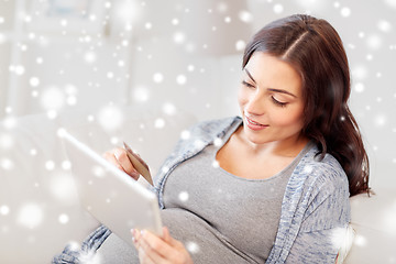 Image showing pregnant woman with tablet pc and credit card