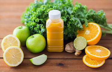 Image showing bottle with orange juice, fruits and vegetables