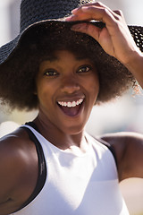 Image showing Close up portrait of a beautiful young african american woman sm