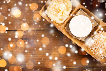 Image showing soap, himalayan salt and body scrub