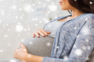 Image showing close up of happy pregnant woman at home