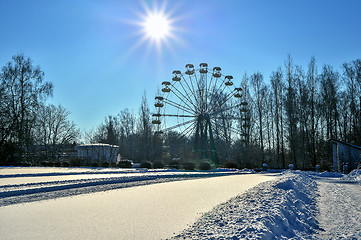 Image showing Background chairs at stadium , winter