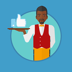 Image showing Waiter with like button vector illustration.