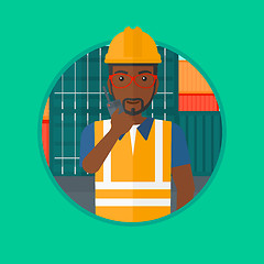 Image showing Port worker talking on wireless radio.