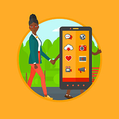 Image showing Woman walking with smartphone vector illustration.