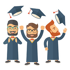 Image showing Three men throwing graduation cap.