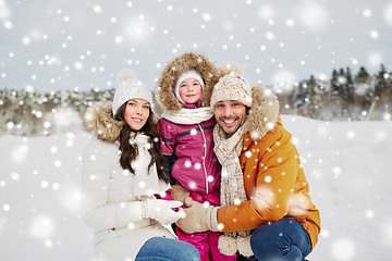 Image showing happy family with child in winter clothes outdoors