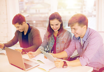 Image showing students with laptop, notebooks and tablet pc