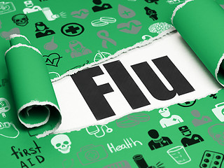 Image showing Medicine concept: black text Flu under the piece of  torn paper
