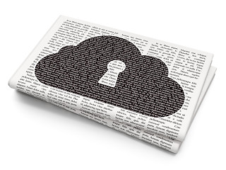 Image showing Cloud technology concept: Cloud With Keyhole on Newspaper background