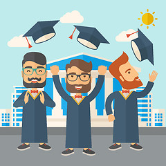 Image showing Three men throwing graduation cap.